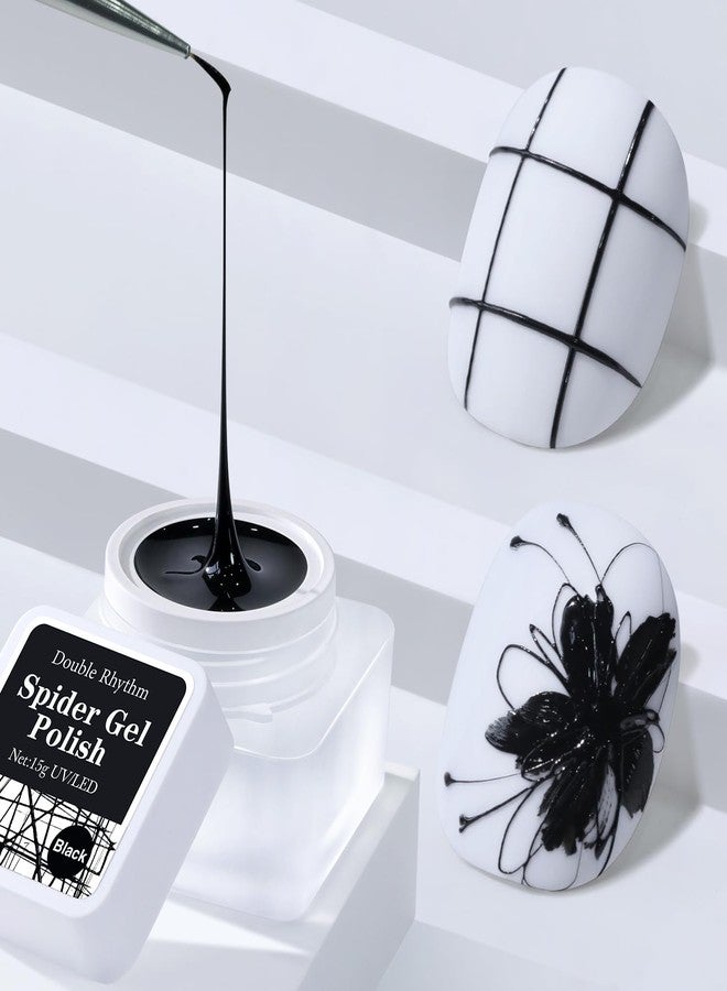 دابل ريذم جل أظافر ثلاثي الأبعاد مزدوج الإيقاع، جل صلب لنحت فن الأظافر، جل صلب غير لزج لبناء ونحت وتشكيل وتطويل الأظافر، قابل للإزالة، مناسب للاستخدام في الصالونات المنزلية أو باستخدام الأشعة فوق البنفسجية/LED، 0.5 أونصة (أسود عنكبوتي) - Image 1